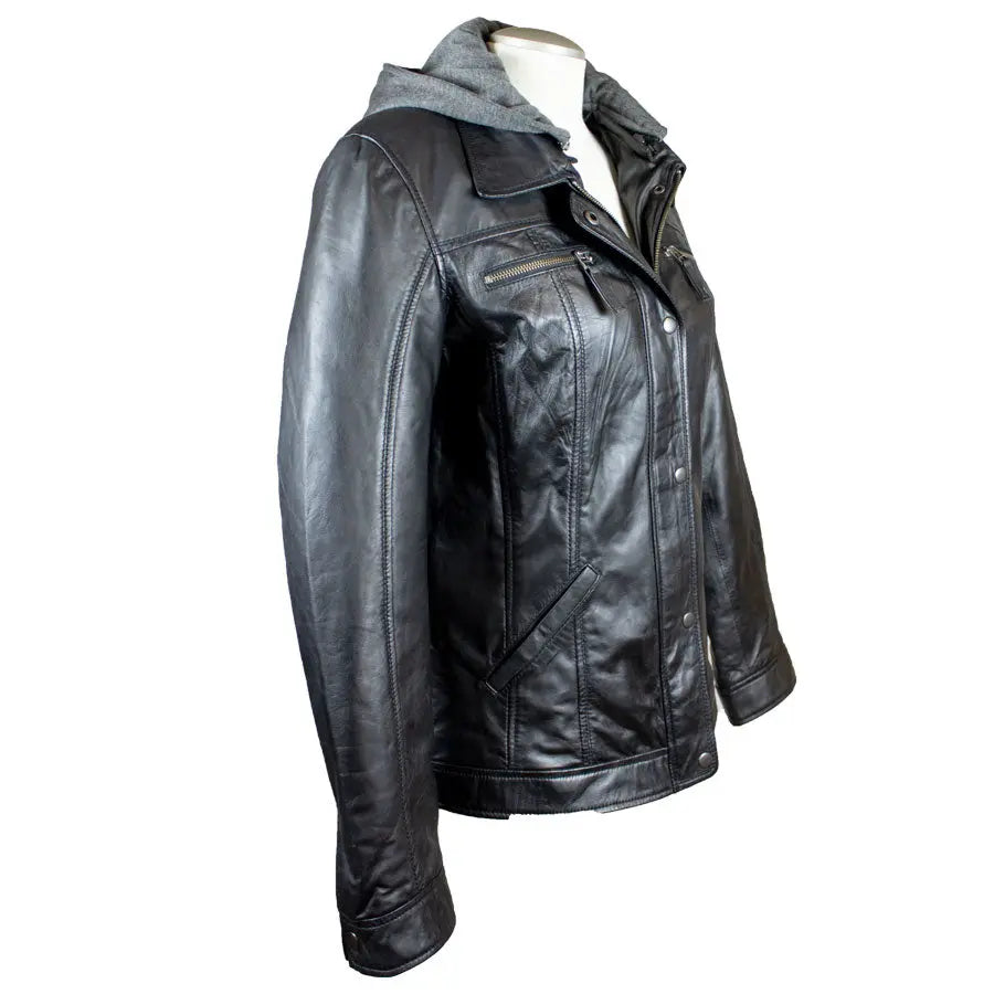 BOL Women's Removable Hood Leather Jacket EX-STOCK Canada