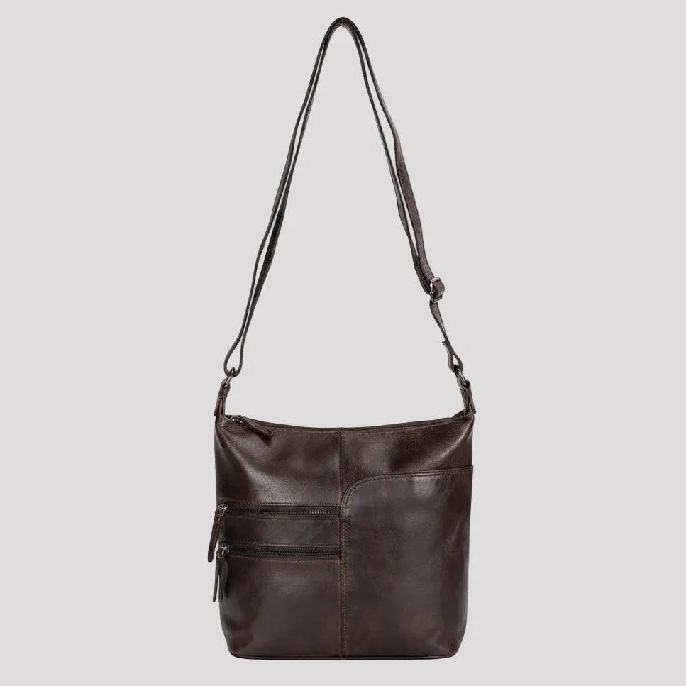 Greenwood Leather Shoulder Bag with 2 Zip Pockets