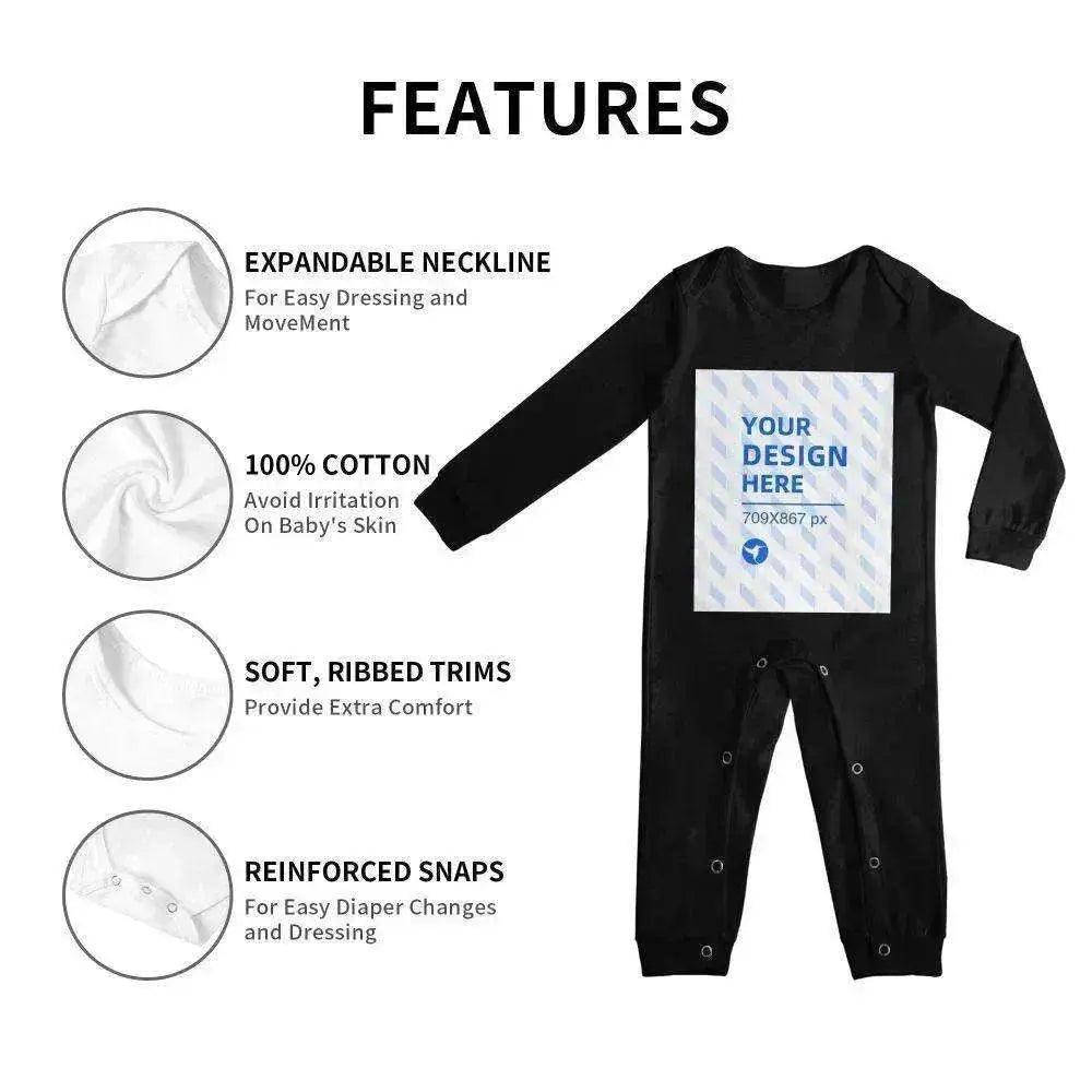 Bequemer Baumwoll-Einteiler für Babys mit langen Ärmeln, personalisierbar EX-STOCK Canada