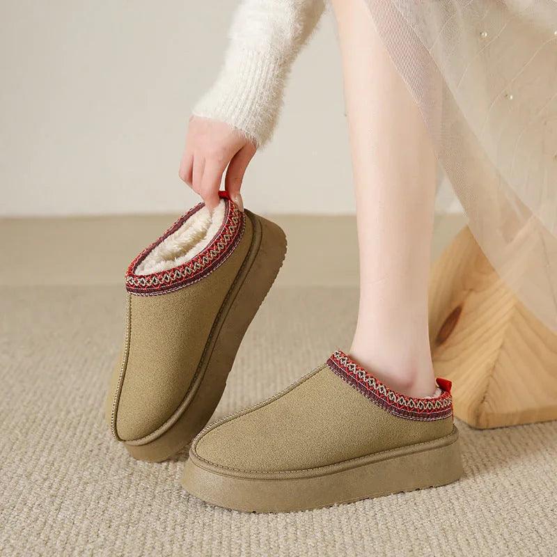 Baotou Plush Half Slippers Home Snow Boots Women's Fleece Warm Thick Bottom Cotton Shoes Ankle Flats EX-STOCK Canada