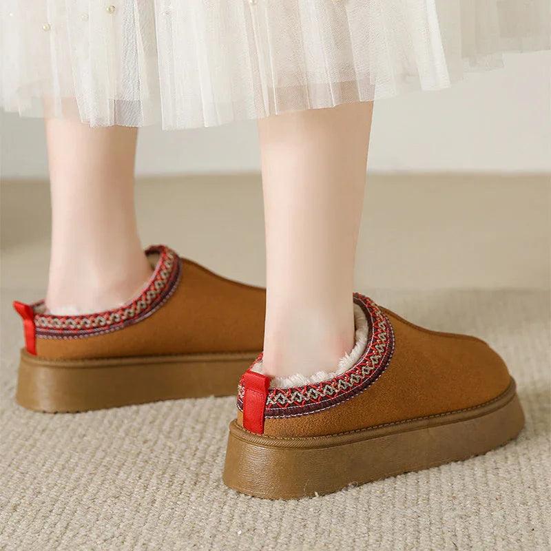 Baotou Plush Half Slippers Home Snow Boots Women's Fleece Warm Thick Bottom Cotton Shoes Ankle Flats EX-STOCK Canada