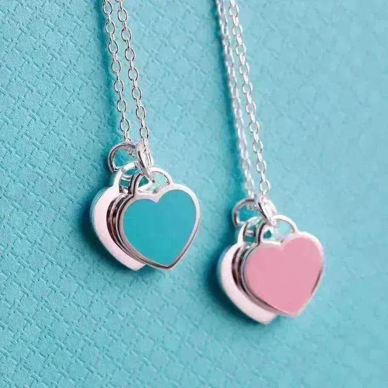 Beautiful copper-plated silver double heart necklace - EX-STOCK Canada