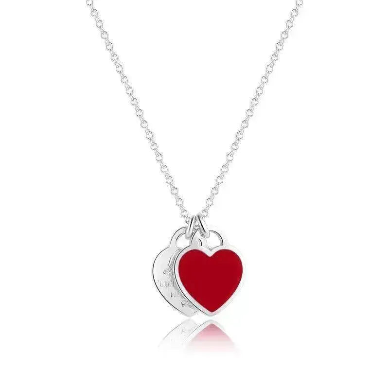 Collier double cœur en argent plaqué cuivre magnifique - EX-STOCK CANADA