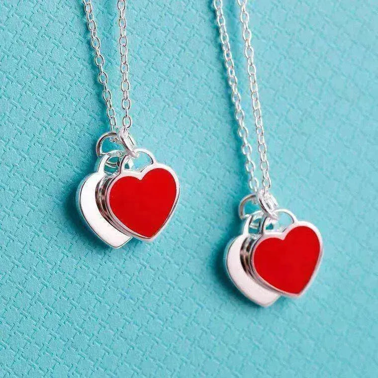 Collier double cœur en argent plaqué cuivre magnifique - EX-STOCK CANADA