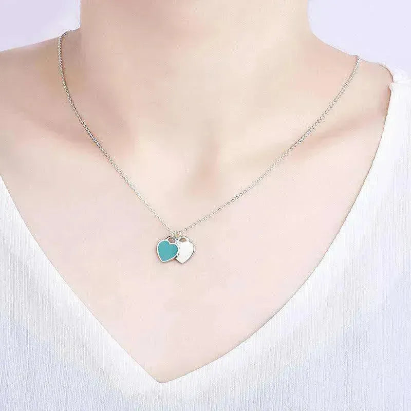 Collier double cœur en argent plaqué cuivre magnifique - EX-STOCK CANADA
