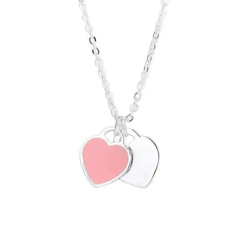 Collier double cœur en argent plaqué cuivre magnifique - EX-STOCK CANADA