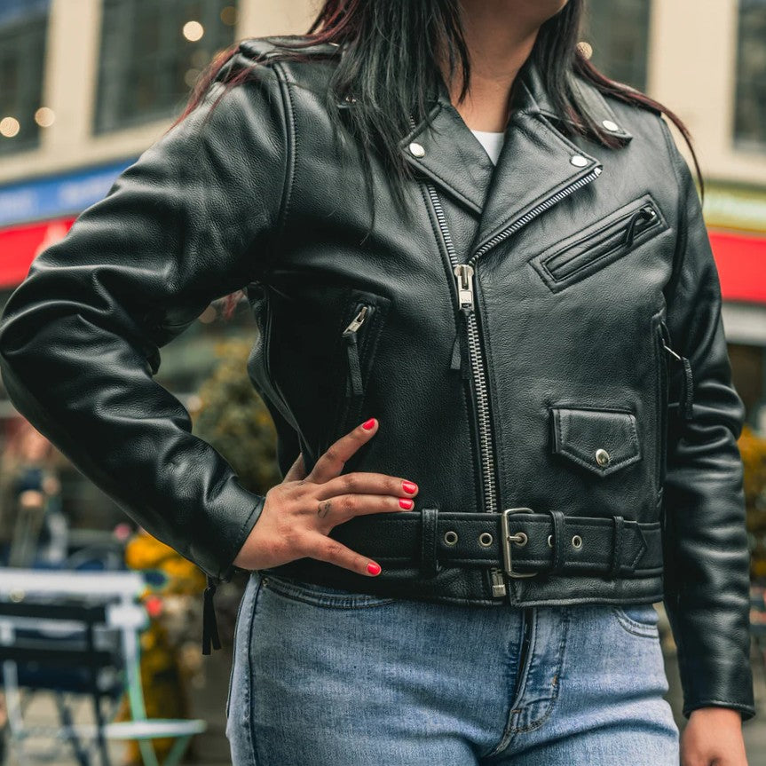 Women’s Motorcycle Leather Jacket. Quilted Thermal Liner & Cowhide EX-STOCK Canada