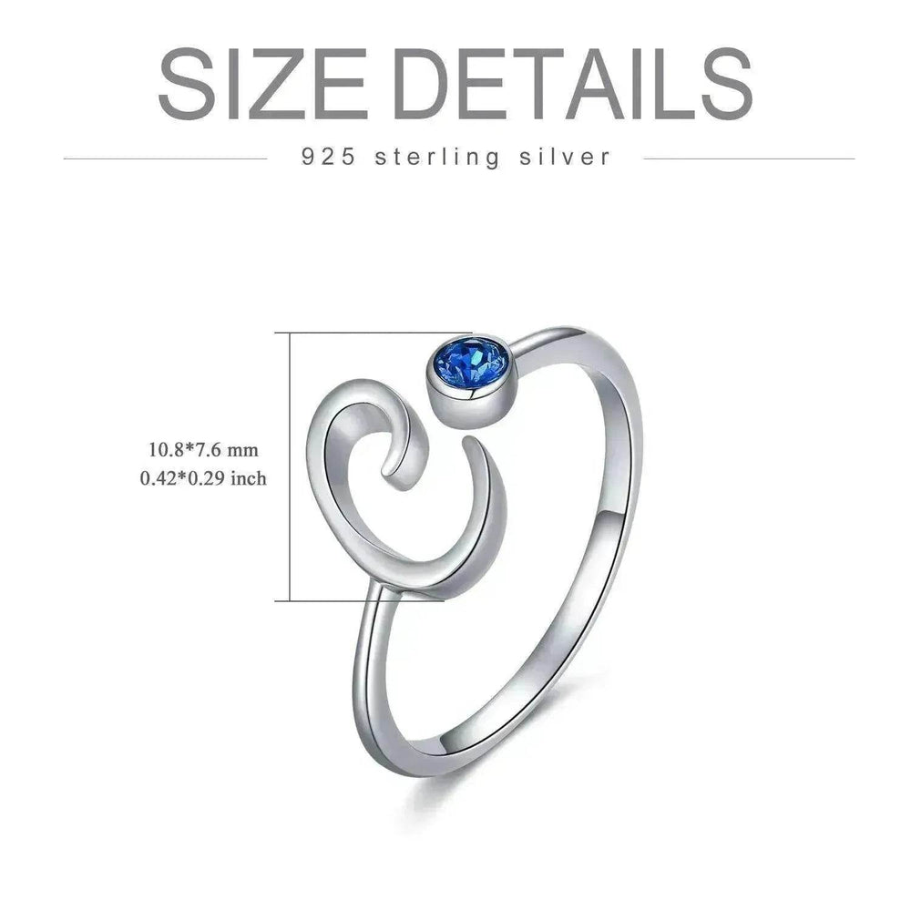 Blue Crystal Letter M Initial Alphabet Ring in 925 Sterling Silver - EX-STOCK Canada