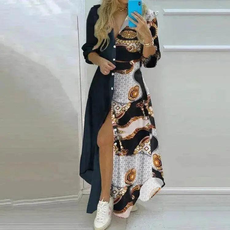 Button Fashion Print Long Sleeve Shirt Charming Dress Women - EX-STOCK Canada