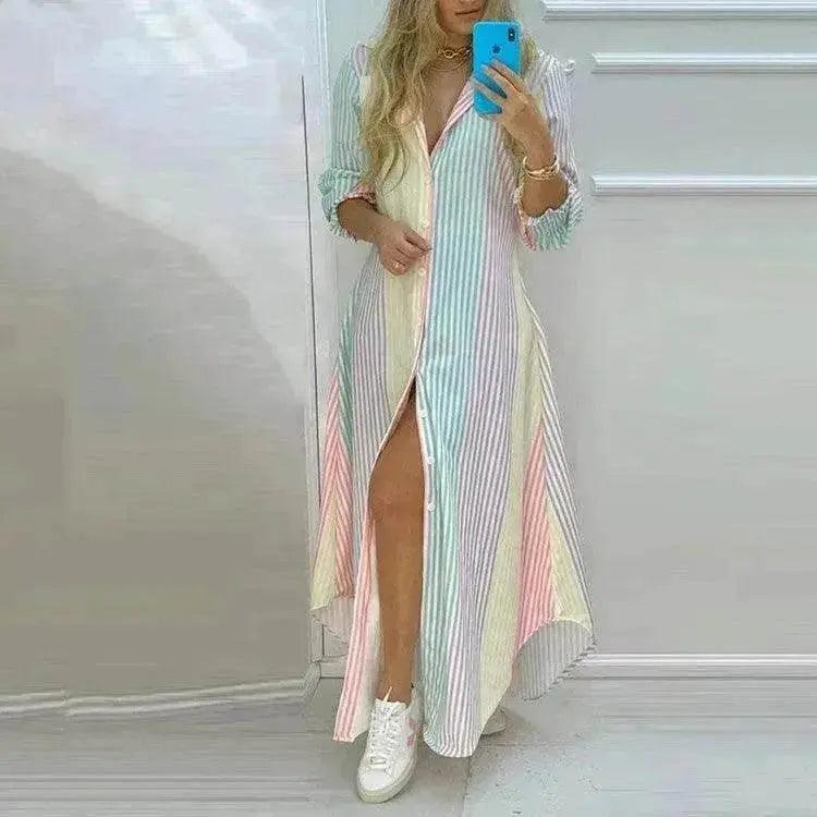 Button Fashion Print Long Sleeve Shirt Charming Dress Women - EX-STOCK Canada