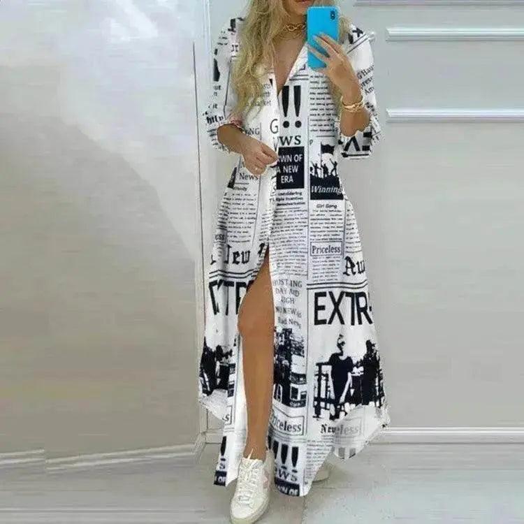 Button Fashion Print Long Sleeve Shirt Charming Dress Women - EX-STOCK Canada