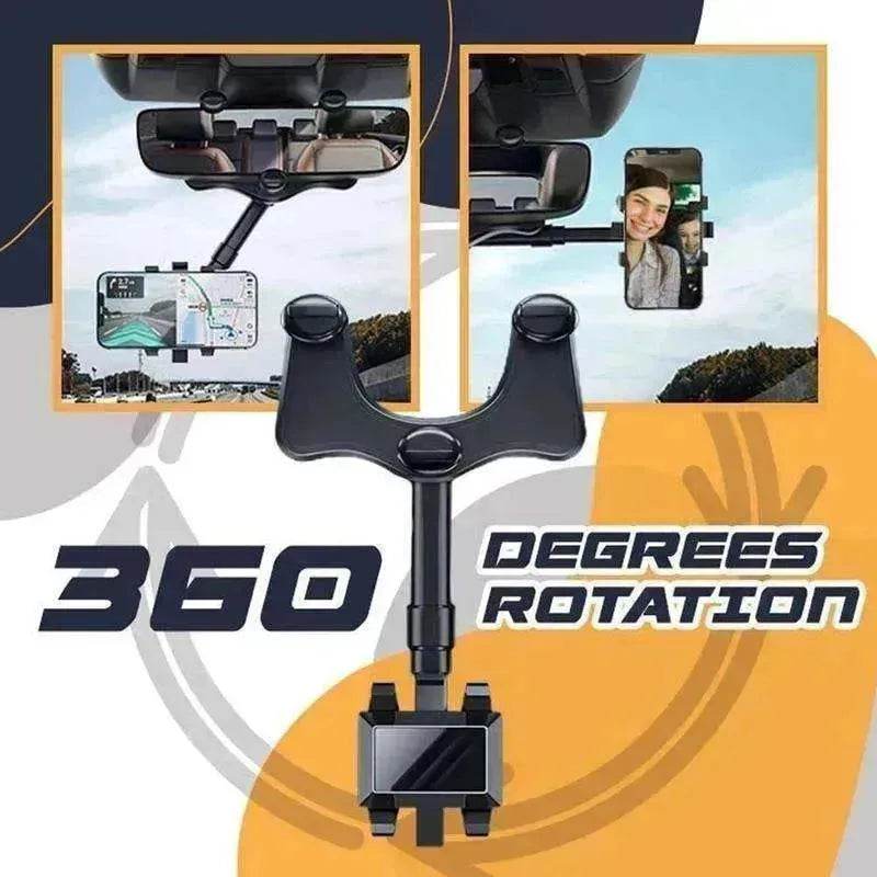 Car Rearview Mirror Phone Holder: Rotatable, Retractable, 360°, All Phones & Cars - EX-STOCK Canada