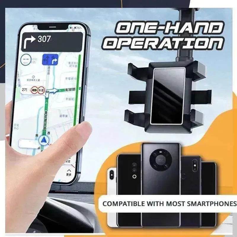 Car Rearview Mirror Phone Holder: Rotatable, Retractable, 360°, All Phones & Cars - EX-STOCK Canada