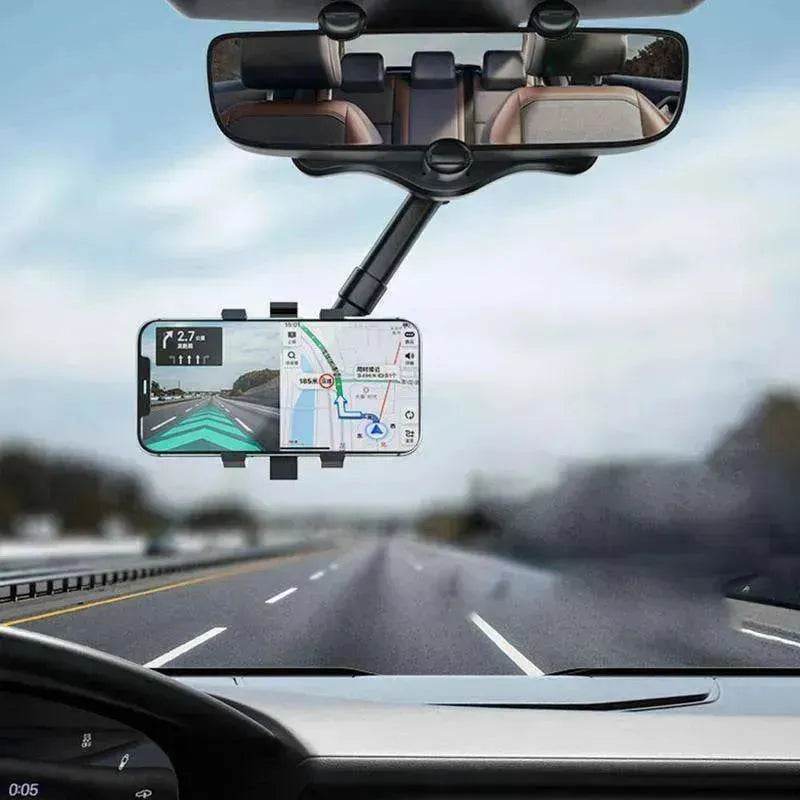 Car Rearview Mirror Phone Holder: Rotatable, Retractable, 360°, All Phones & Cars - EX-STOCK Canada