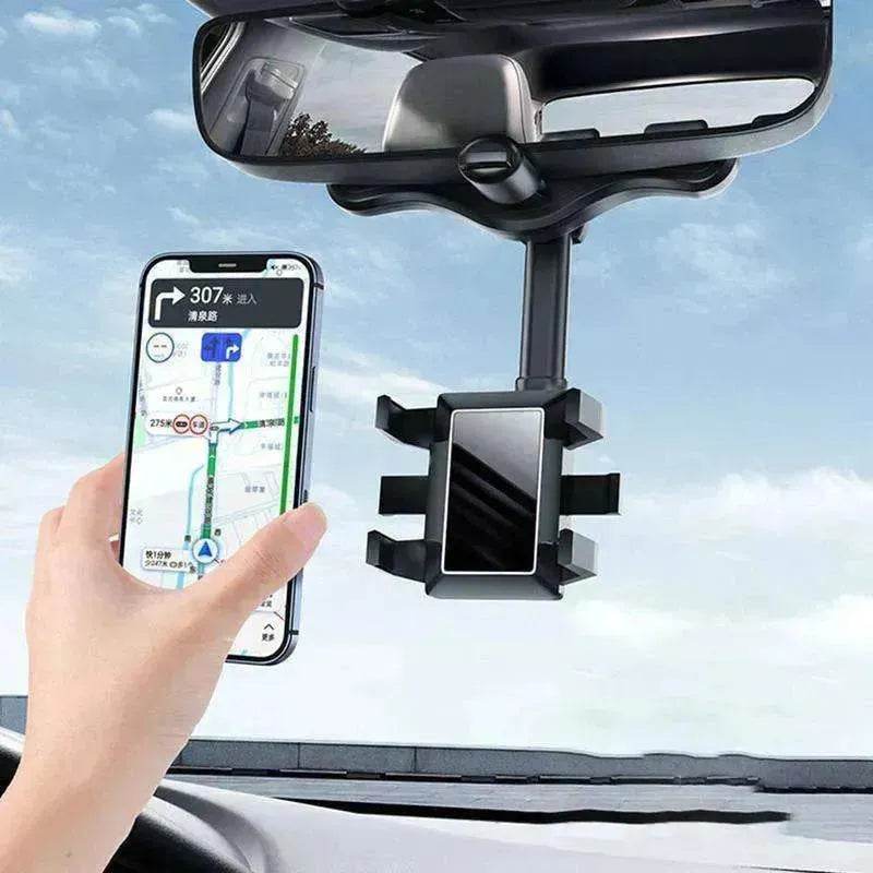 Car Rearview Mirror Phone Holder: Rotatable, Retractable, 360°, All Phones & Cars - EX-STOCK Canada