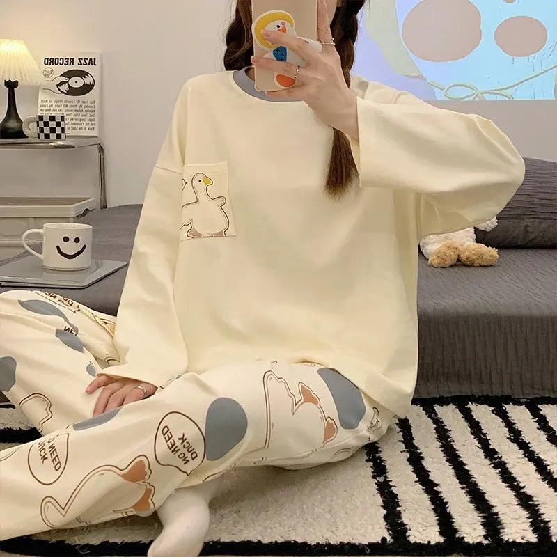 Cartoon lockere und niedliche langärmelige Pyjamas für Frauen Frühling Herbst Set Lässige Heimkleidung Oberbekleidung - EX-STOCK Canada