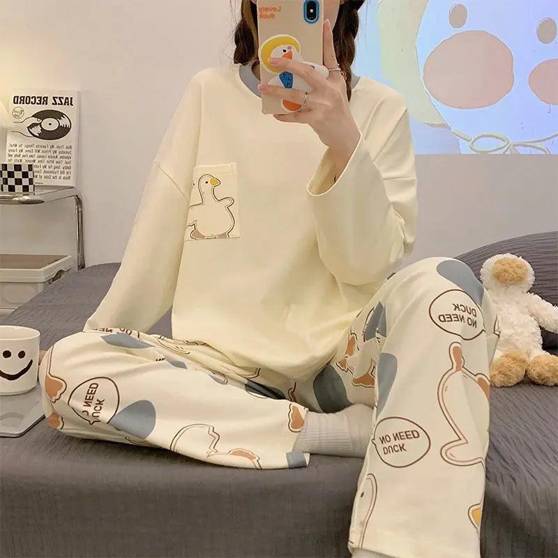 Cartoon lockere und niedliche langärmelige Pyjamas für Frauen Frühling Herbst Set Lässige Heimkleidung Oberbekleidung - EX-STOCK Canada