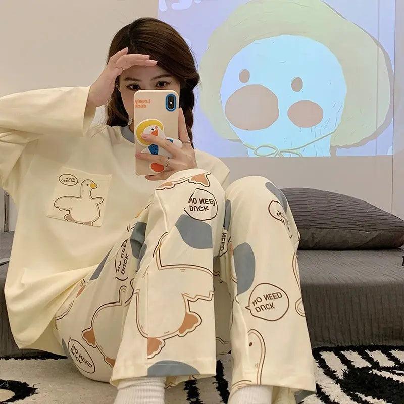 Cartoon lockere und niedliche langärmelige Pyjamas für Frauen Frühling Herbst Set Lässige Heimkleidung Oberbekleidung - EX-STOCK Canada