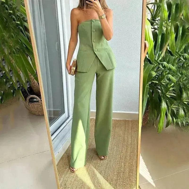 Traje informal de moda, traje a medida, botón, top tubo elegante, pantalones de traje - EX-STOCK Canada