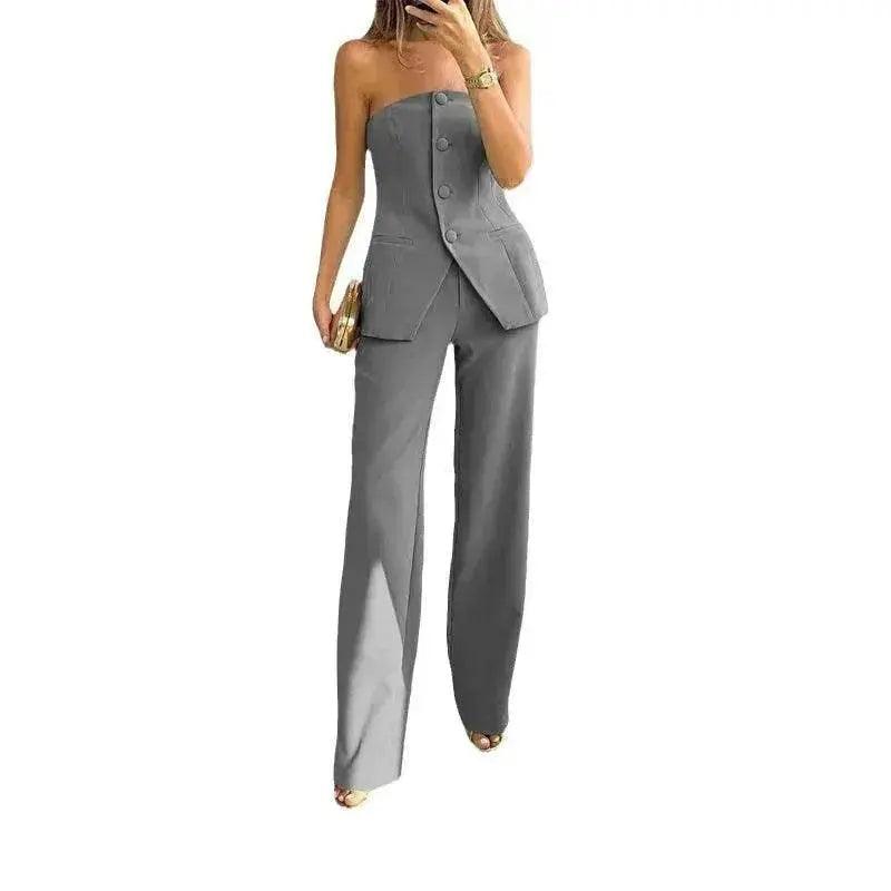 Traje informal de moda, traje a medida, botón, top tubo elegante, pantalones de traje - EX-STOCK Canada