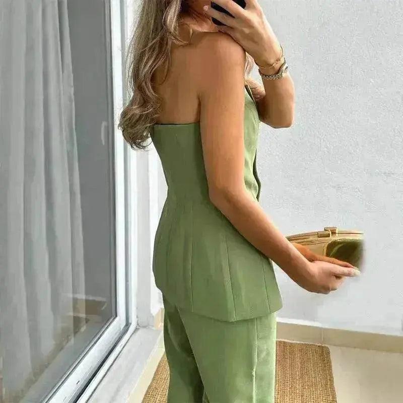 Traje informal de moda, traje a medida, botón, top tubo elegante, pantalones de traje - EX-STOCK Canada