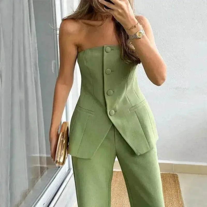 Traje informal de moda, traje a medida, botón, top tubo elegante, pantalones de traje - EX-STOCK Canada