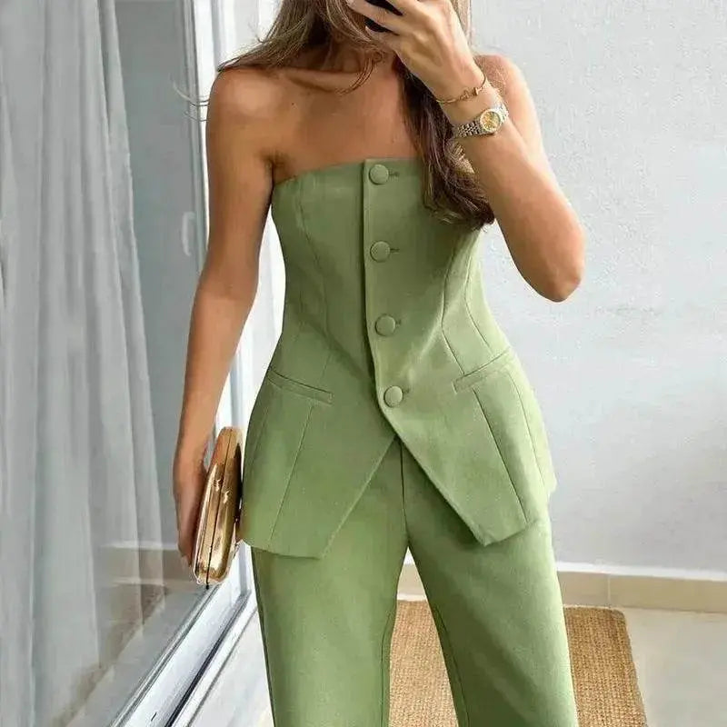 Casual Fashion Tailored Suit Button Graceful Tube Top Suit Pants - EX-STOCK Canada