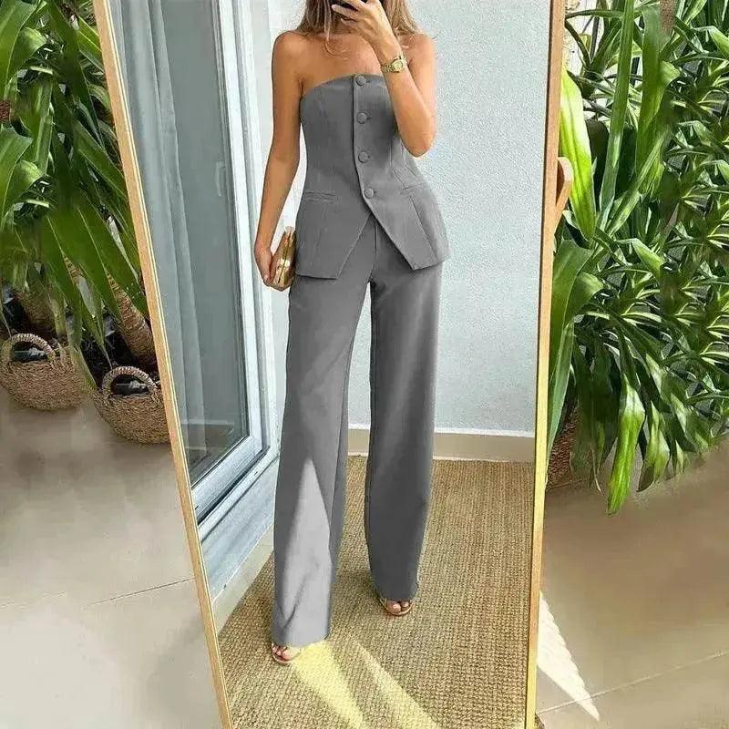 Traje informal de moda, traje a medida, botón, top tubo elegante, pantalones de traje - EX-STOCK Canada