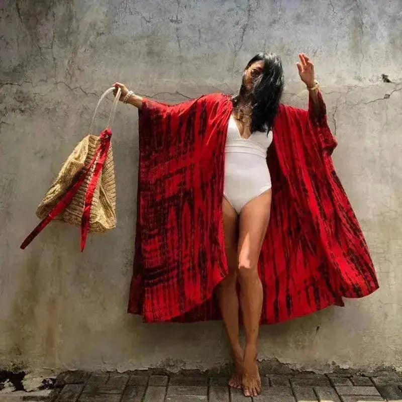 Charming Bikini Cover-ups Boho Printed Fringed Long Kimono Carfigan Tunic Women Plus Size Beach Wear Swim Suit - EX-STOCK Canada