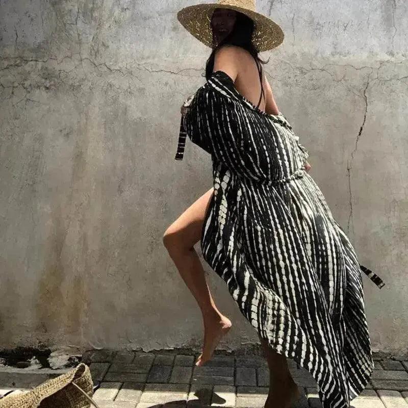 Charmante Bikini-Überwürfe Boho Bedruckter Fransen Langer Kimono Strickjacke Tunika Damen Plus Size Strandmode Badeanzug - EX-STOCK Canada