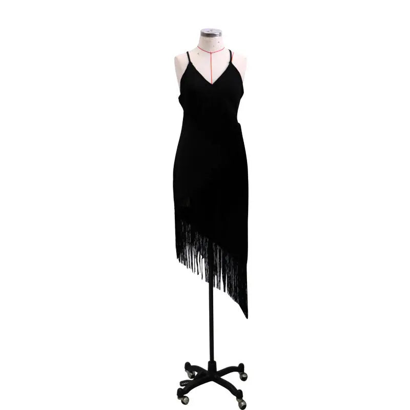 Vestito Chic alla Moda Senza Maniche, Scollo a V, Schiena Scoperta con Frange e Nappine - EX-STOCK Canada