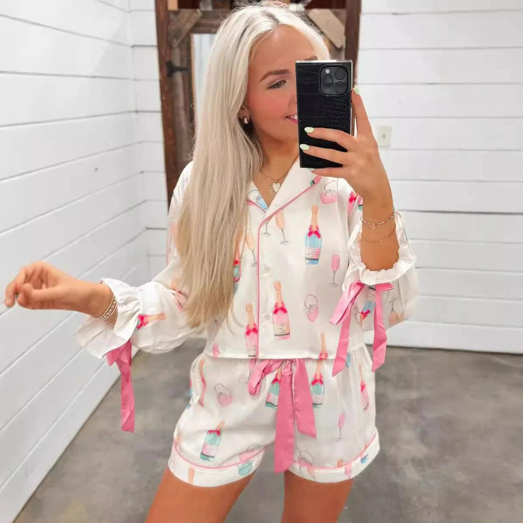 Weihnachts-Schleife Langarm-Pyjama-Shorts-SetEX-STOCK Canada