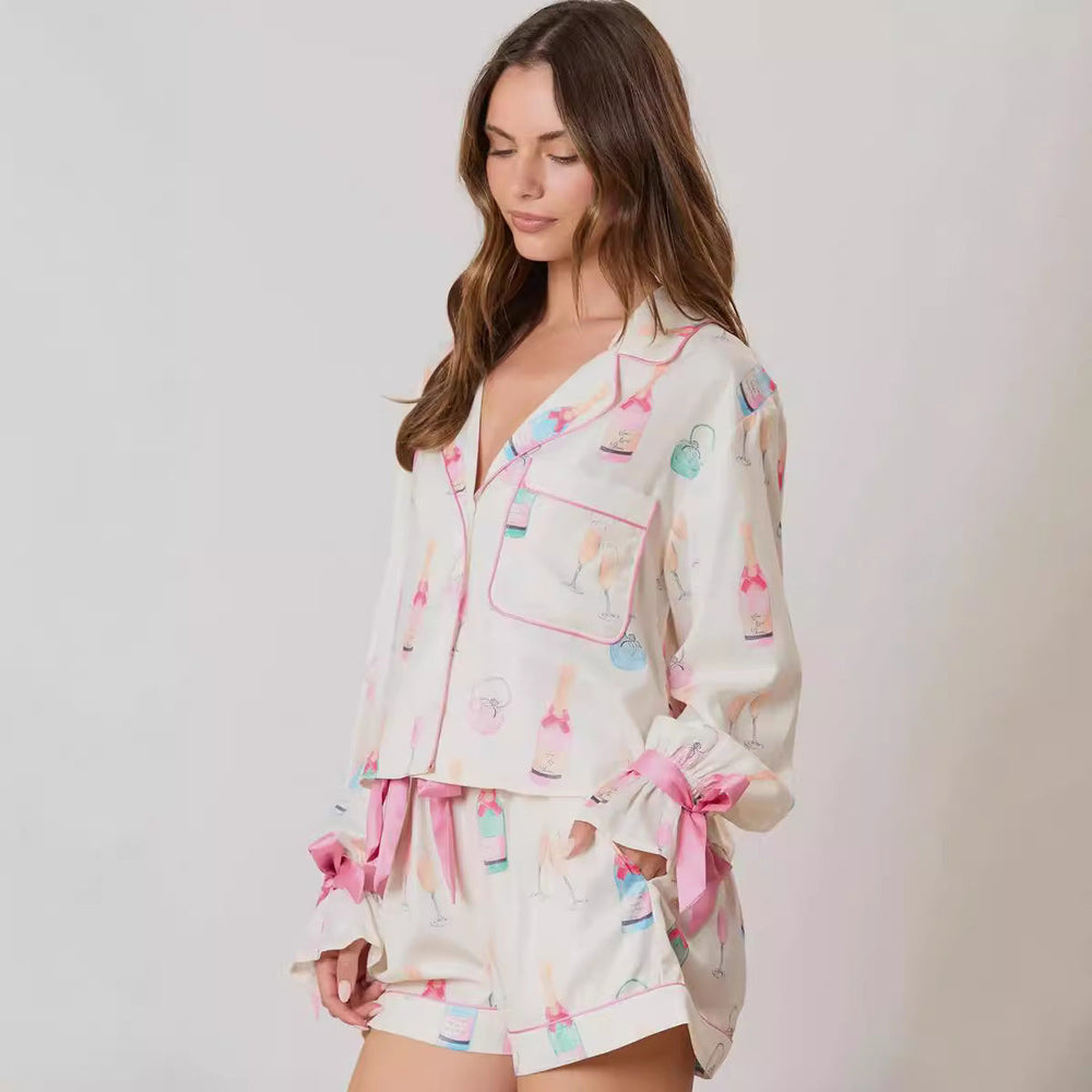 Christmas Bow Long Sleeve Pajamas Shorts Suit EX-STOCK Canada