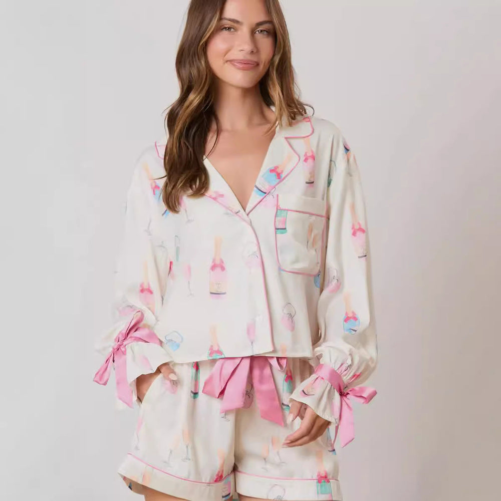 Christmas Bow Long Sleeve Pajamas Shorts Suit EX-STOCK Canada