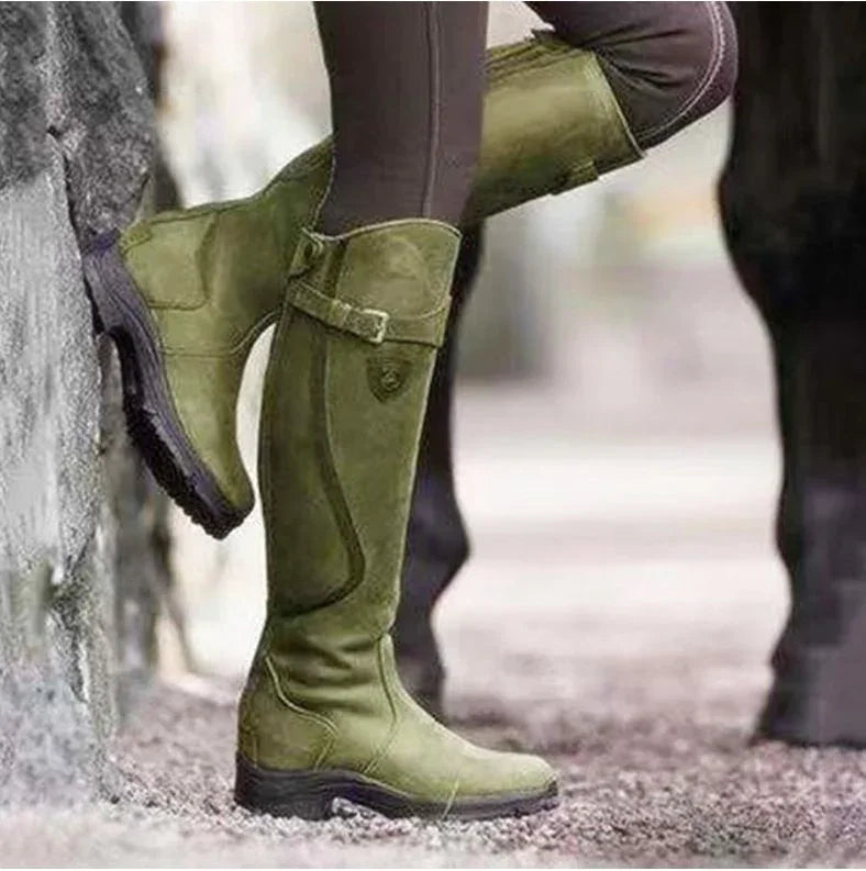Classic Fashion Riding Western Boots Winter Knee Buckle Boots High Block Heel Round Toe Shoes For Women EX-STOCK Canada