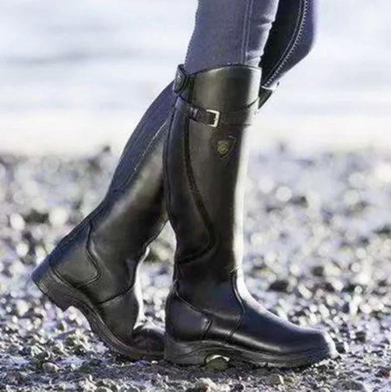 Bottes Western Équestres de Mode Classique Hiver Genou à Boucle Bottes Talon Bloc Haut Chaussures à Bout Rond Pour FemmesEX-STOCK Canada