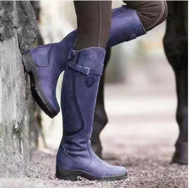 Bottes Western Équestres de Mode Classique Hiver Genou à Boucle Bottes Talon Bloc Haut Chaussures à Bout Rond Pour FemmesEX-STOCK Canada