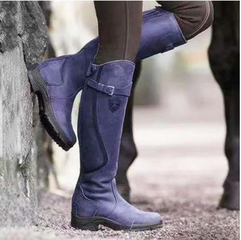 Classic Fashion Riding Western Boots Winter Knee Buckle Boots High Block Heel Round Toe Shoes For Women EX-STOCK Canada