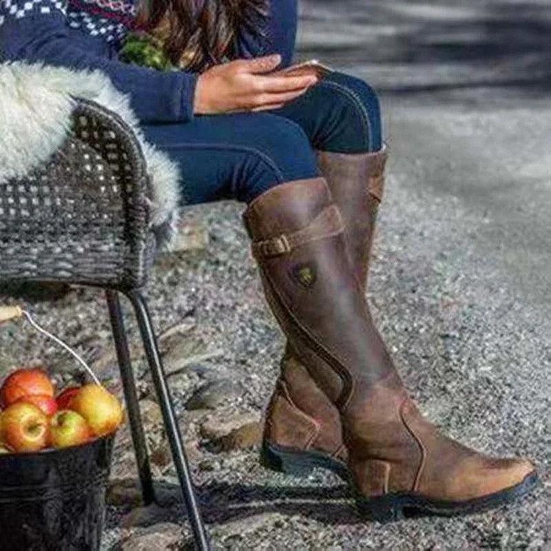 Bottes Western Équestres de Mode Classique Hiver Genou à Boucle Bottes Talon Bloc Haut Chaussures à Bout Rond Pour FemmesEX-STOCK Canada