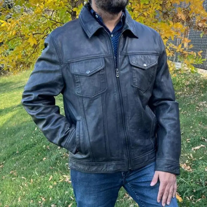 Chaqueta de cuero de cordero estilo clásico de jeanEX-STOCK Canada