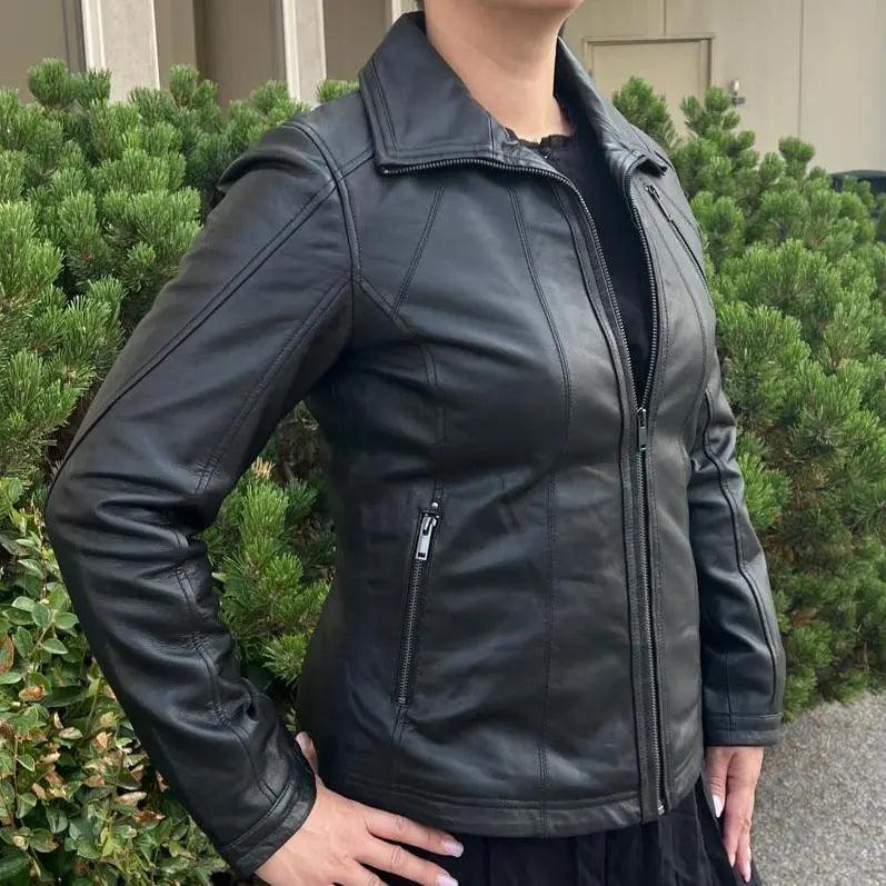 Classic Women's Lamb Leather Jacket with Regular Collar EX-STOCK Canada