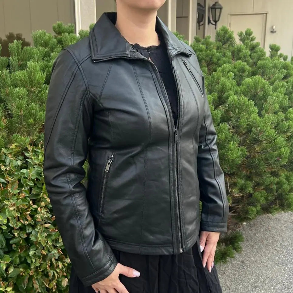 Classic Women's Lamb Leather Jacket with Regular Collar EX-STOCK Canada