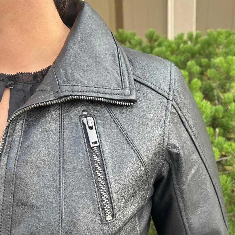 Classic Women's Lamb Leather Jacket with Regular Collar EX-STOCK Canada