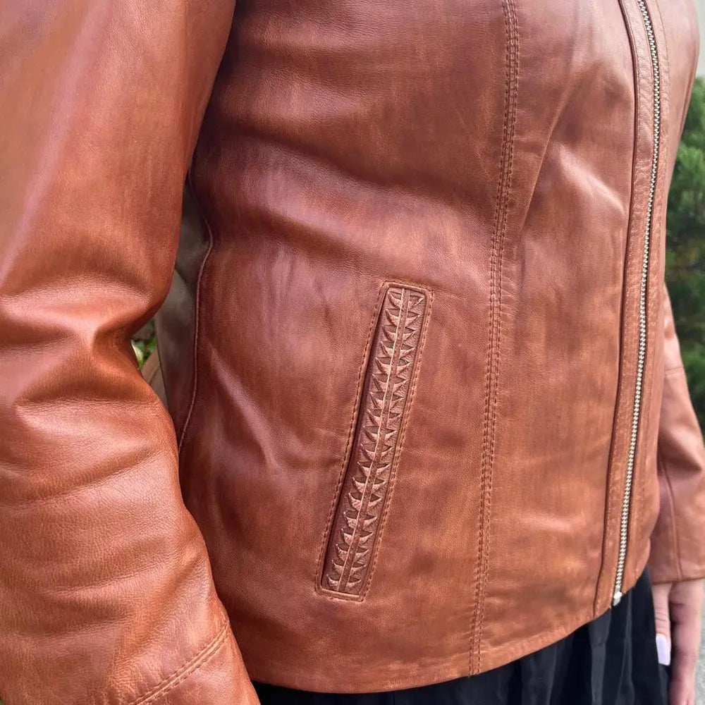 Classic Women's Lamb Leather Zip Jacket with Woven Pocket Design EX-STOCK Canada