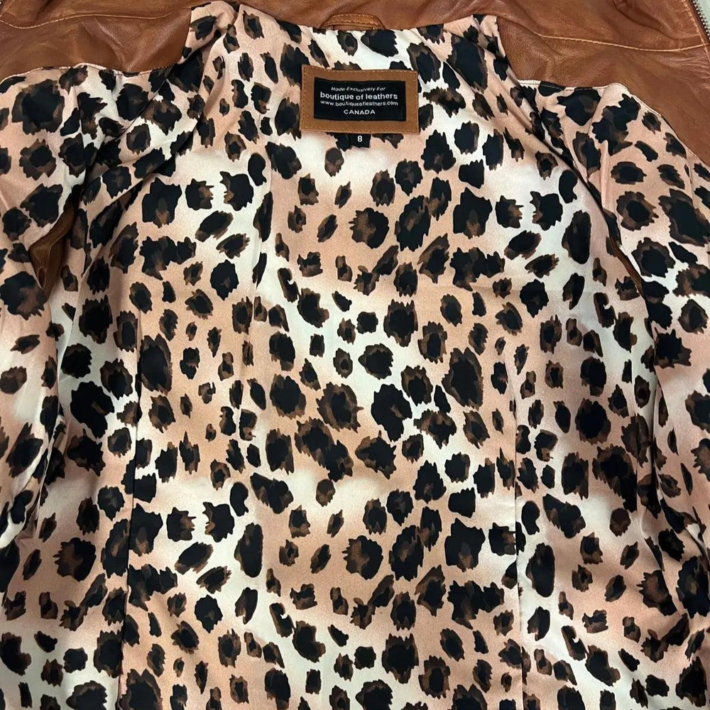 Giacca classica da donna in pelle di agnello con zip e design a tasca intrecciataEX-STOCK Canada