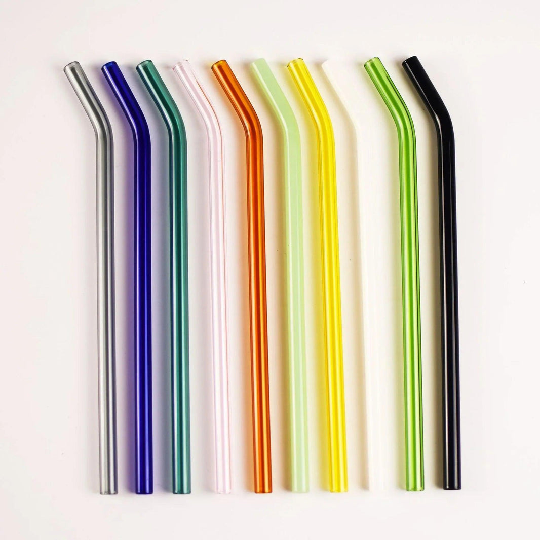 Colored High Borosilicate Environmentally Friendly Heat-resistant Curved Glass Straws EX-STOCK Canada