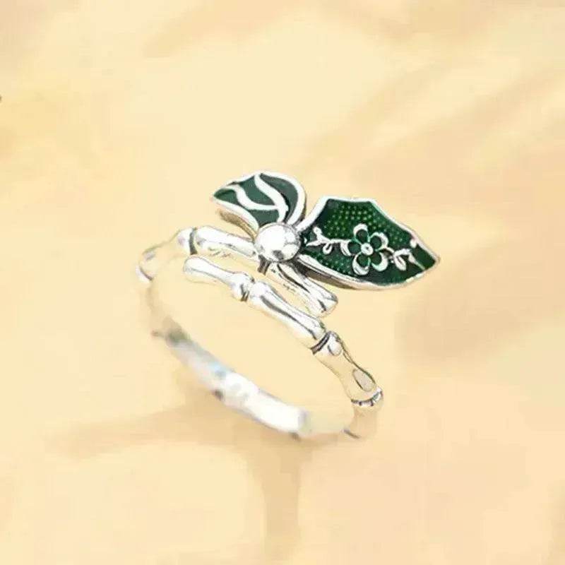 Anello in argento con smalto colorato, bambù e farfalla, semplice e alla moda, placcato in rame - EX-STOCK CANADA