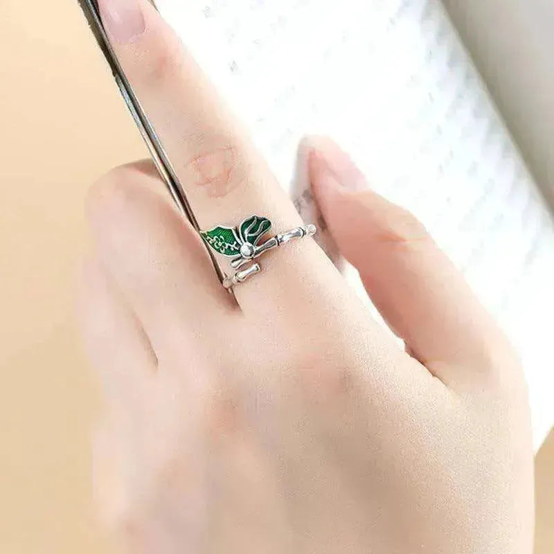 Anello in argento con smalto colorato, bambù e farfalla, semplice e alla moda, placcato in rame - EX-STOCK CANADA