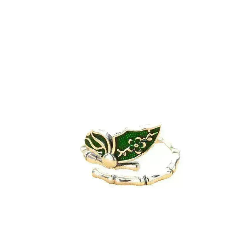 Anello in argento con smalto colorato, bambù e farfalla, semplice e alla moda, placcato in rame - EX-STOCK CANADA
