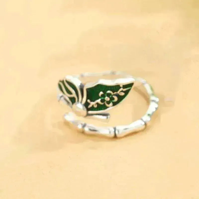 Anello in argento con smalto colorato, bambù e farfalla, semplice e alla moda, placcato in rame - EX-STOCK CANADA